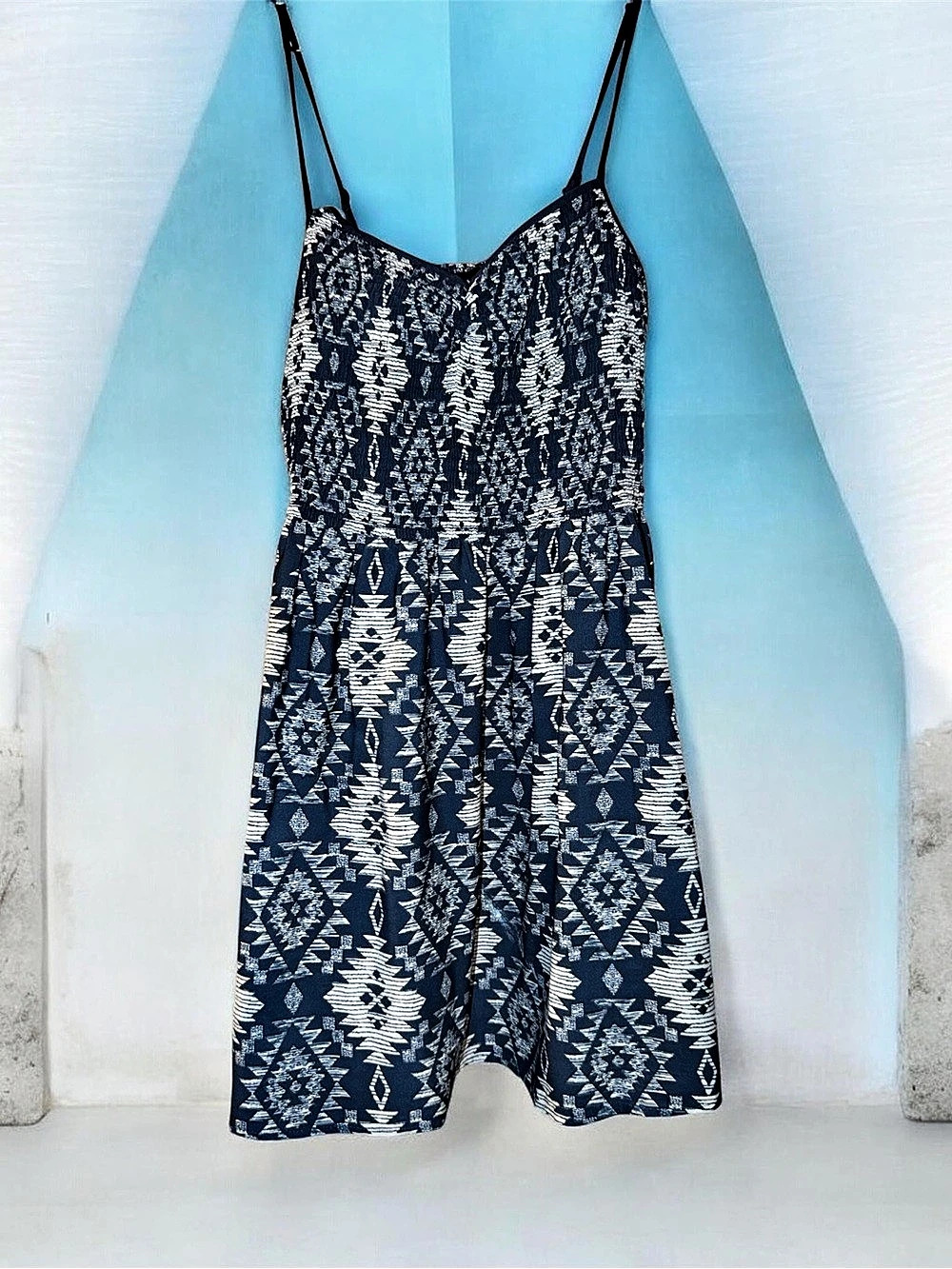 Mason + Mackenzie Blue Chevron Mini Sundress Blue & White XL